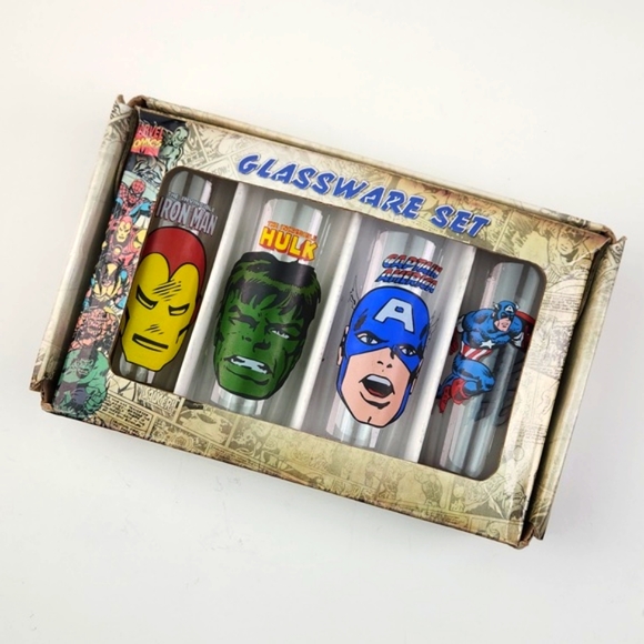 MARVEL Set of 4 2 Oz glasses: Hulk, Capt. AMERICA, Iron Man, 2010 - Picture 3 of 17